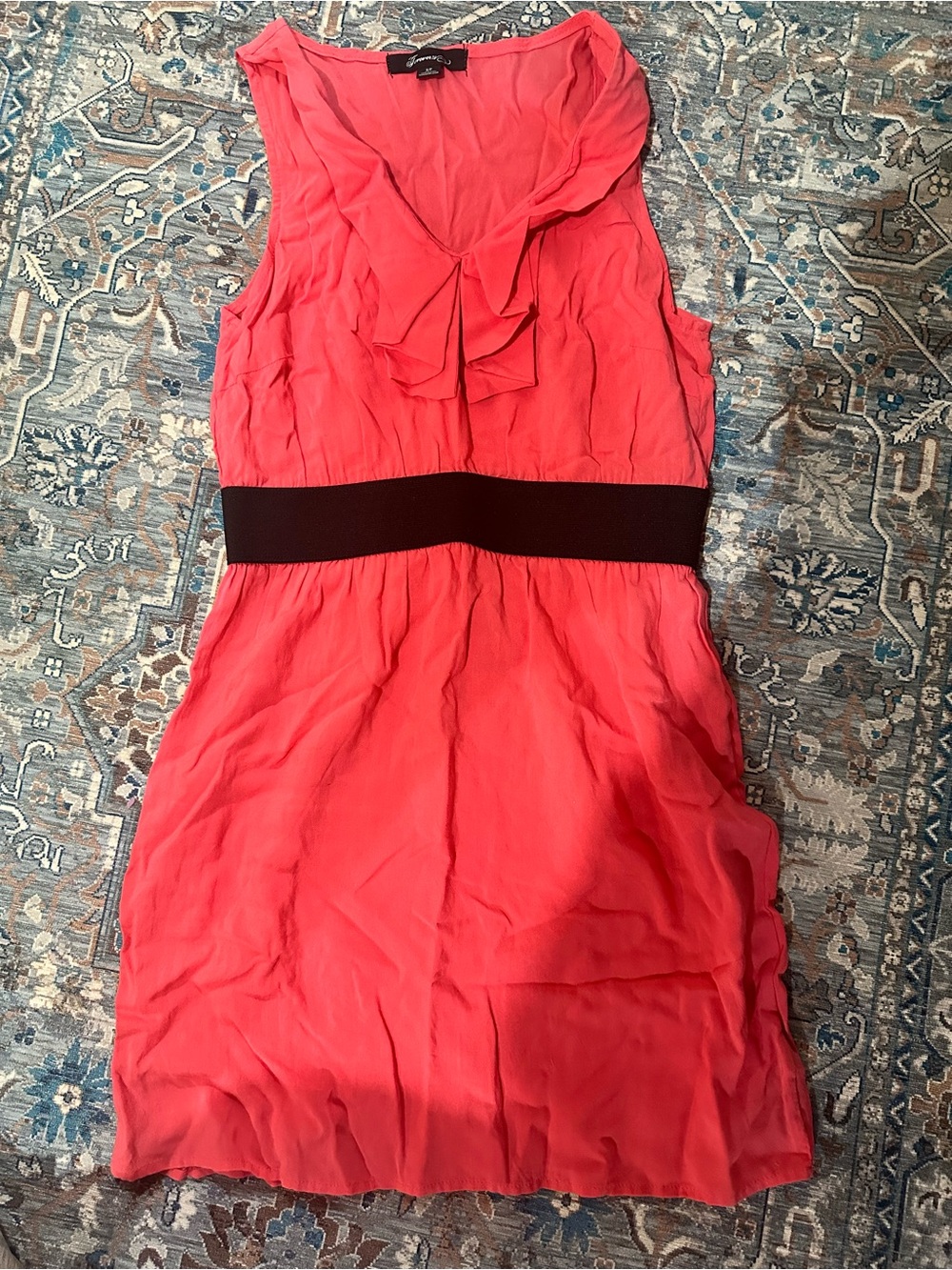 Forever 21 Coral Ruffle Front Mini Dress with Black Waistband